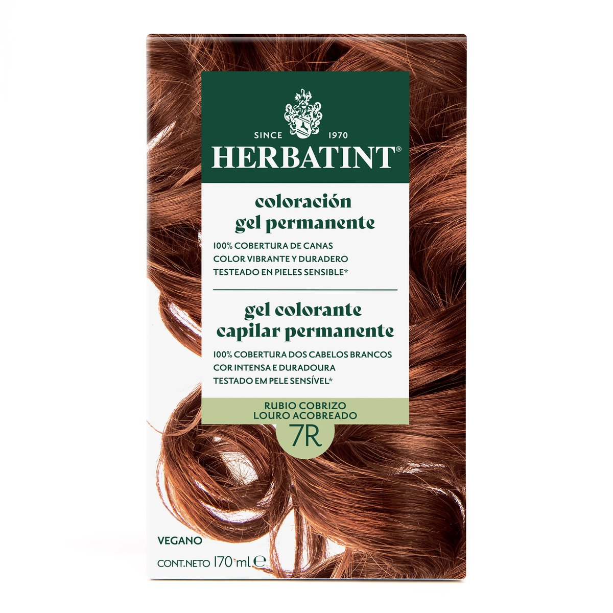 Caja frontal Herbatint 7R Rubio Cobrizo coloración permanente 170 ml