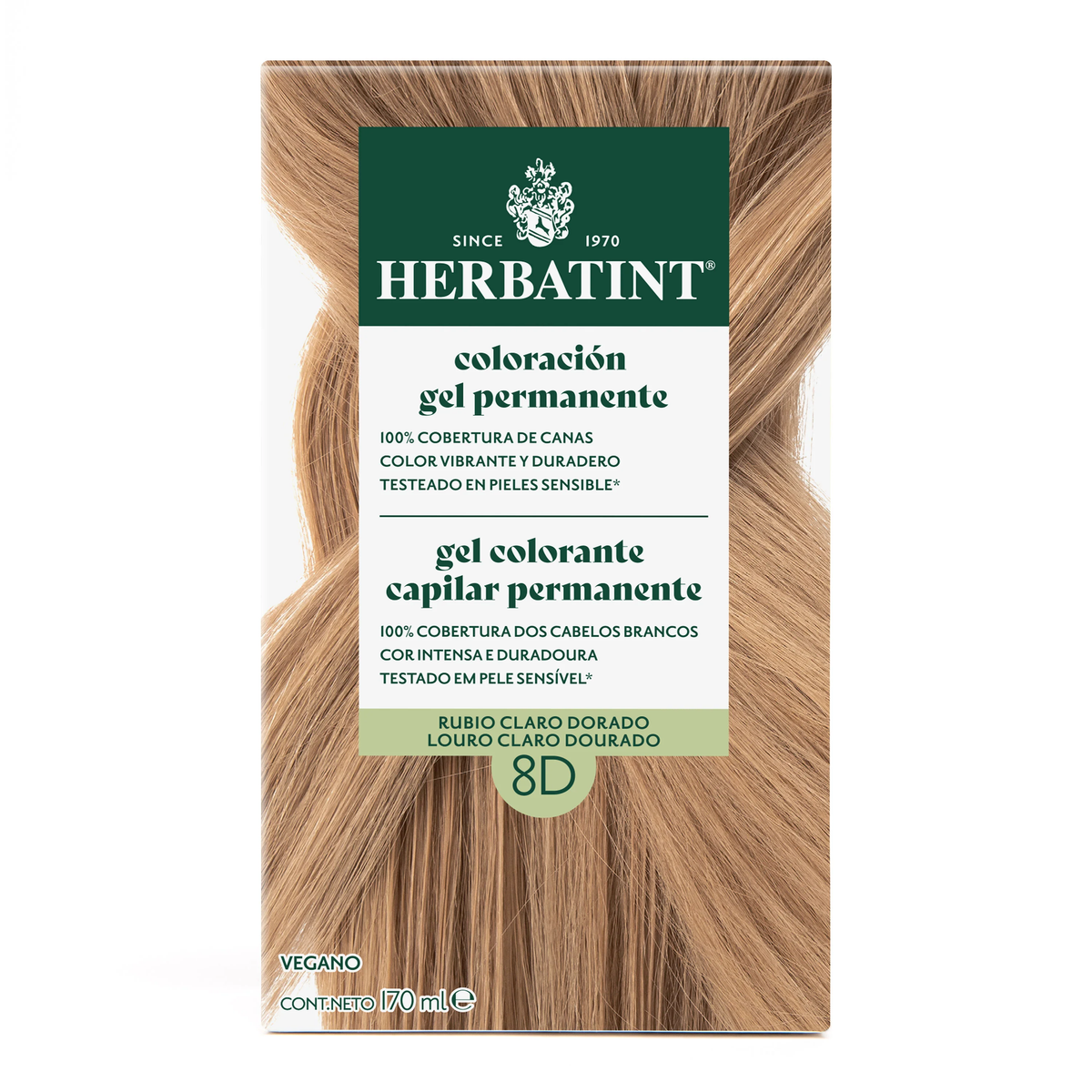 Caja frontal Herbatint 8D Rubio Claro Dorado coloración permanente 170 ml