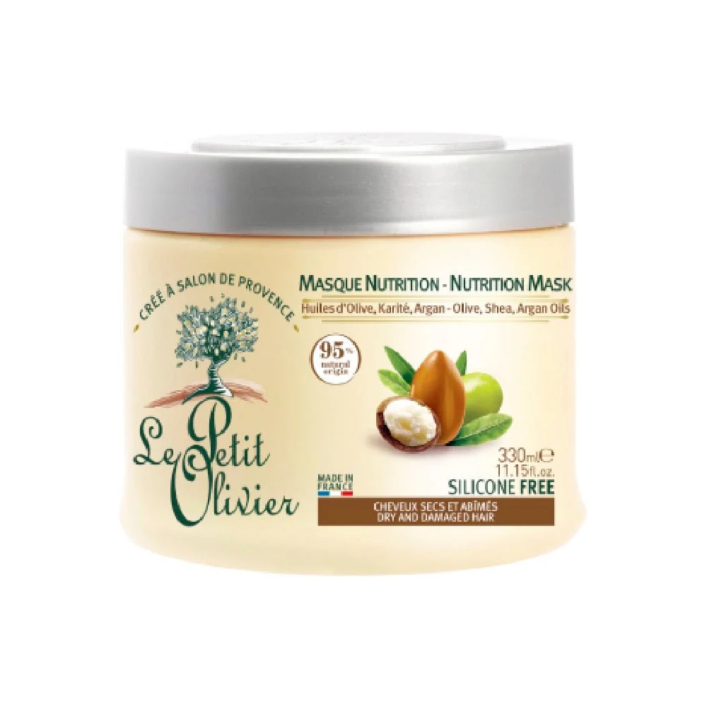Mascarilla capilar nutritiva Le Petit Olivier de oliva, karité y argán para cabello seco, 330 ml