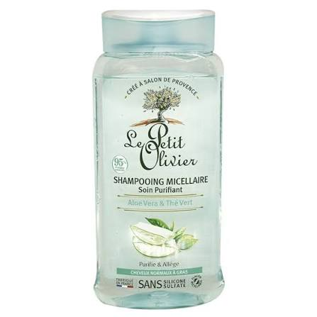 Shampoo micelar purificante Le Petit Olivier con aloe vera y té verde, envase frontal