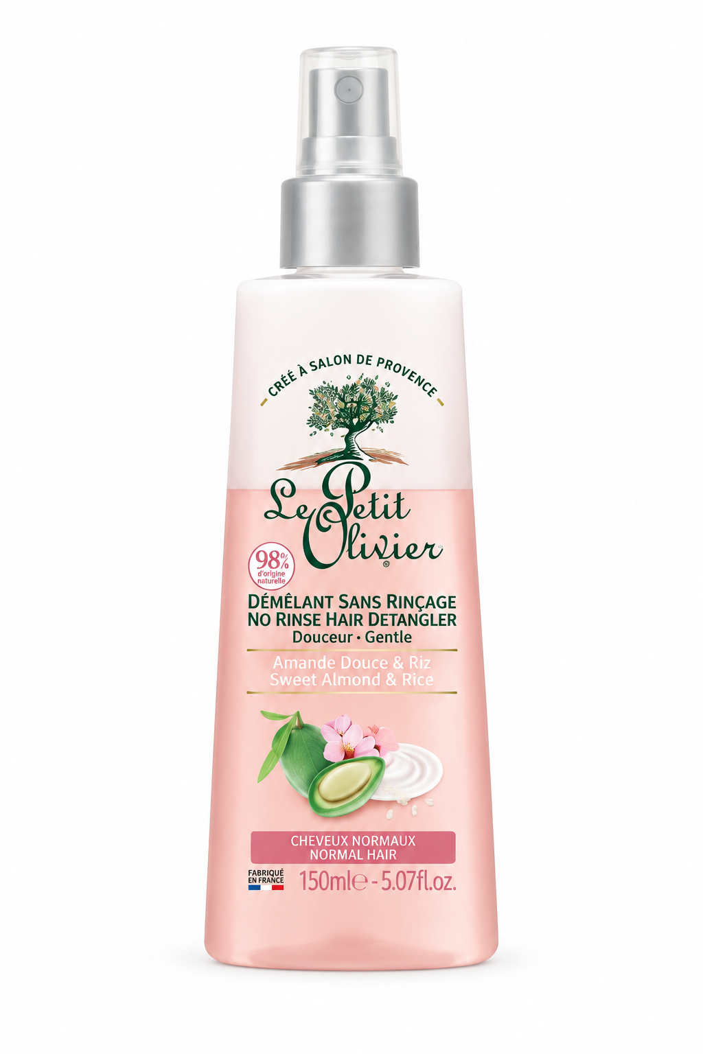 Envase del spray desenredante para cabello normal Le Petit Olivier de 150 ml