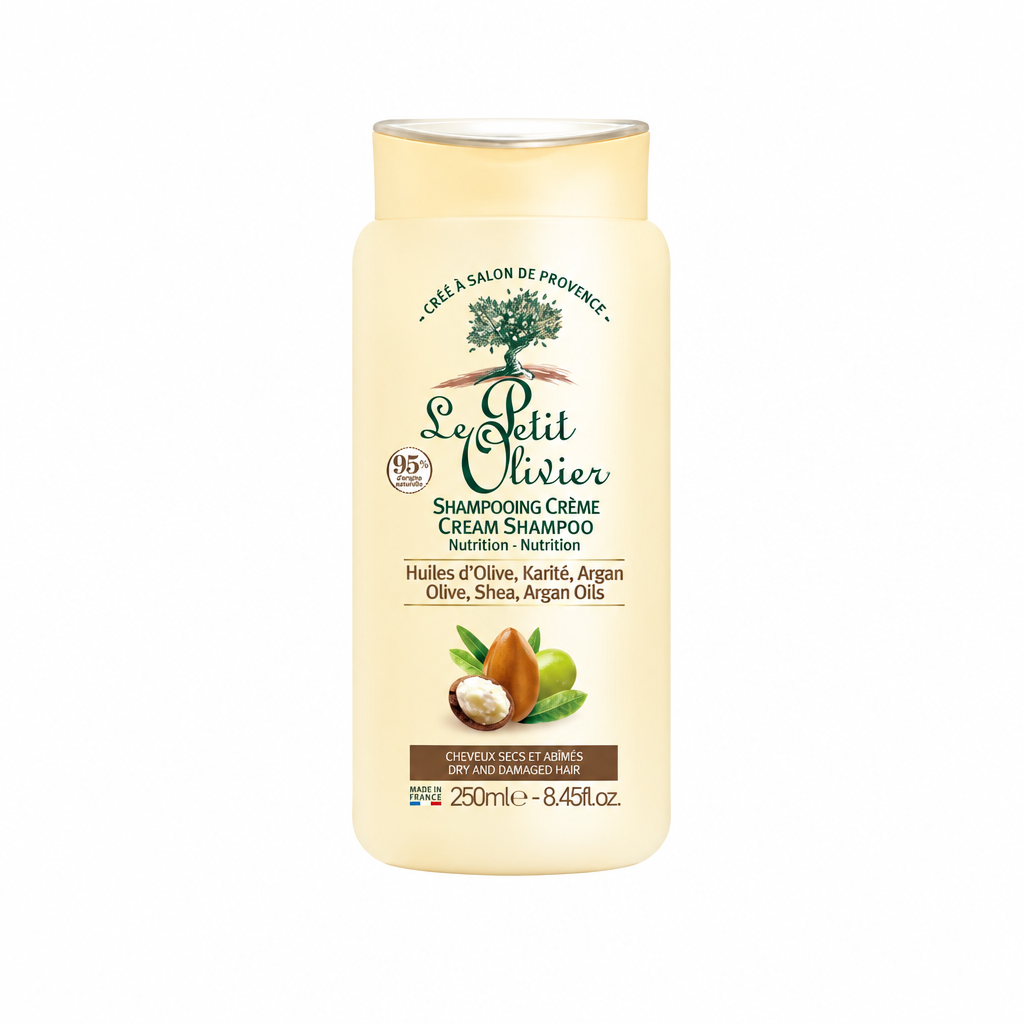 Shampoo Le Petit Olivier con oliva, karité y argán para cabello seco, 250 ml